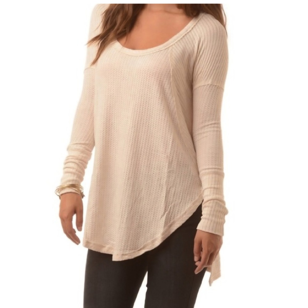 Free People Ventura Waffle Knit Thermal XS Ivory Cream High Low Tunic Top